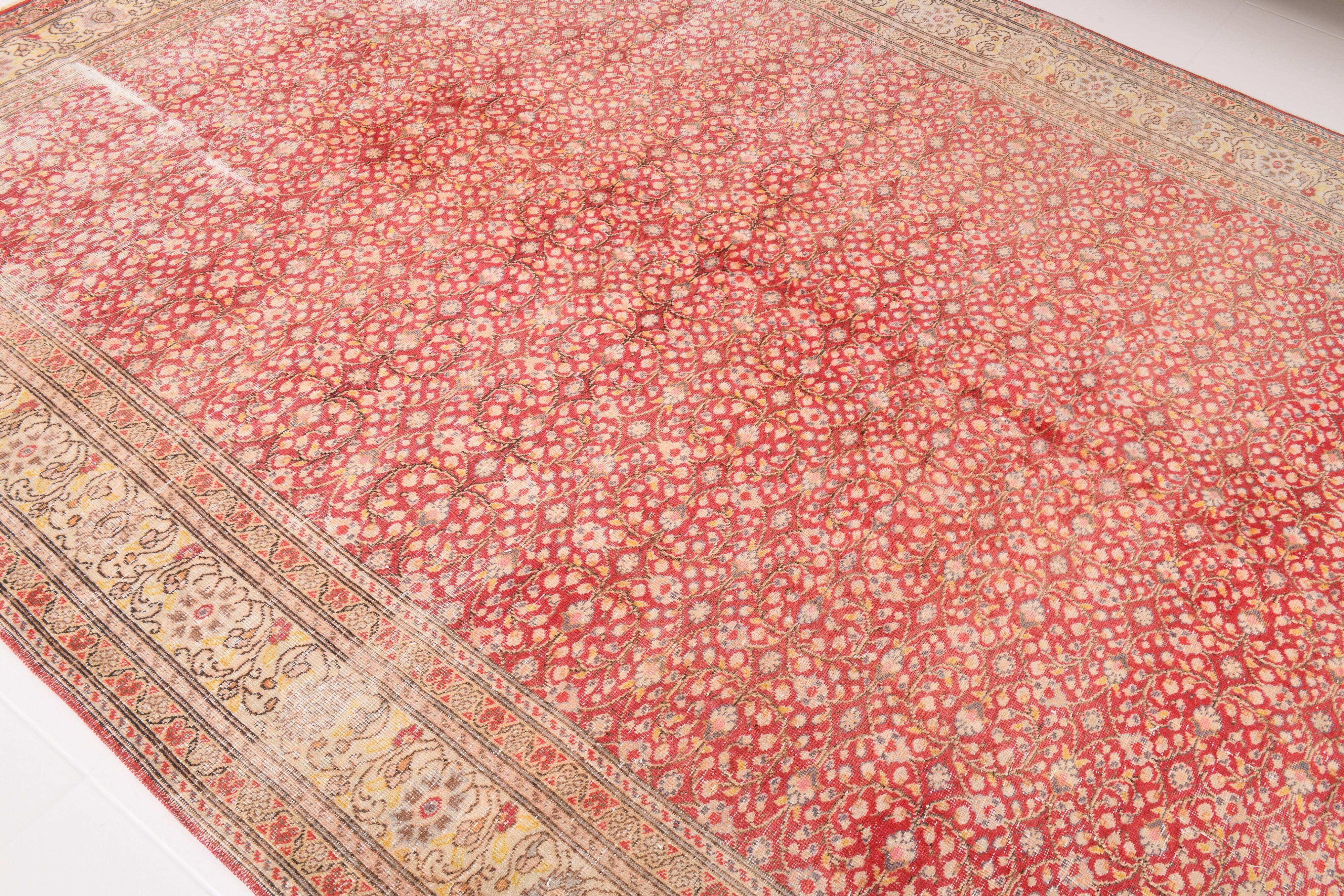 7x9 Red & Yellow Floral Persian Vintage Rug, 206x290Cm