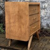 Vintage chest of drawers with compass feet, raw oak, 1960