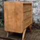 Vintage chest of drawers with compass feet, raw oak, 1960