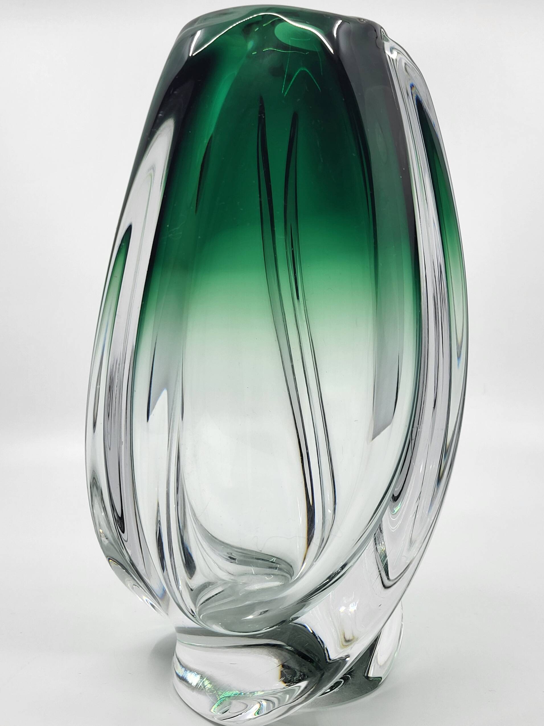 Vintage Val St Lambert green blown glass ovoid vase, Belgium