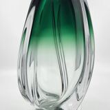 Vase vintage Val St Lambert en verre soufflé vert de forme ovoïde, Belgique