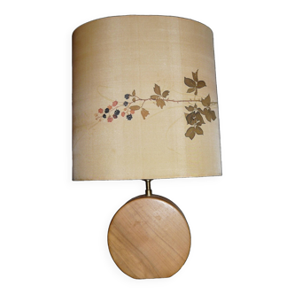 Wooden lamp Design Michel Pasquet Vintage painted silk lampshade 1970-80
