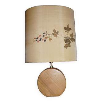 Michel Pasquet Design wooden lamp Vintage painted silk lampshade 1970-80