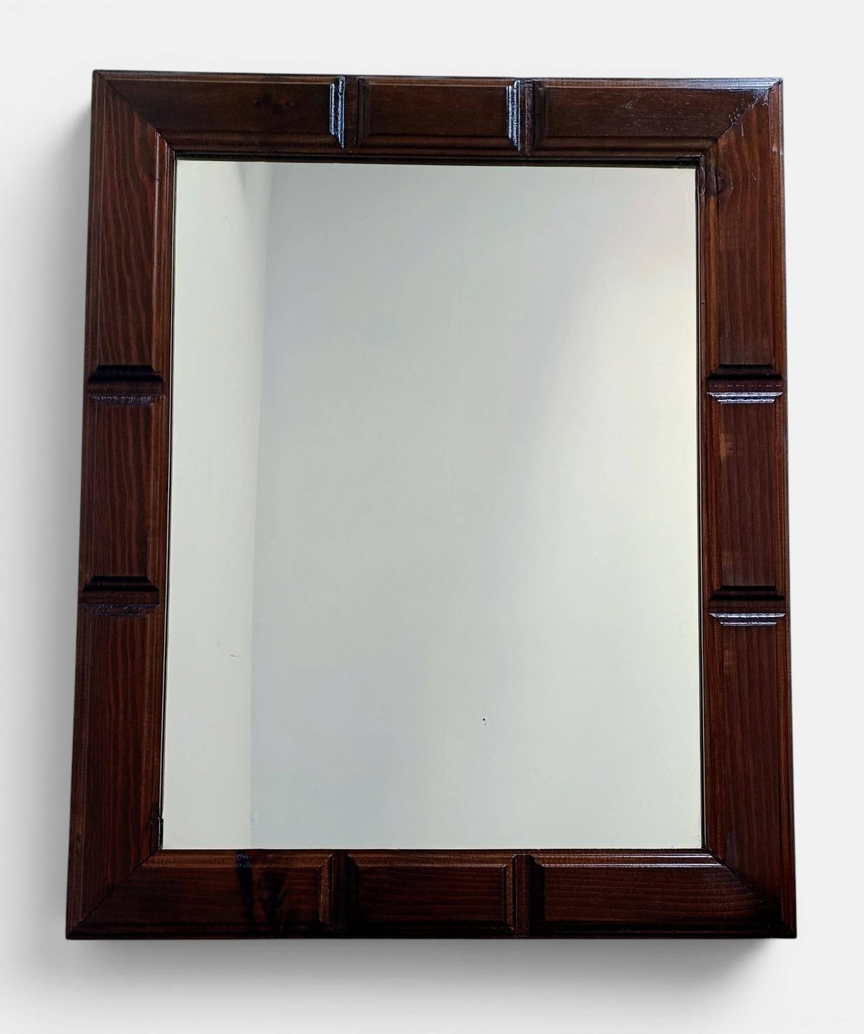 Mid-Century Spanish Wood Wall Mirror– Castilian Style, 1950s