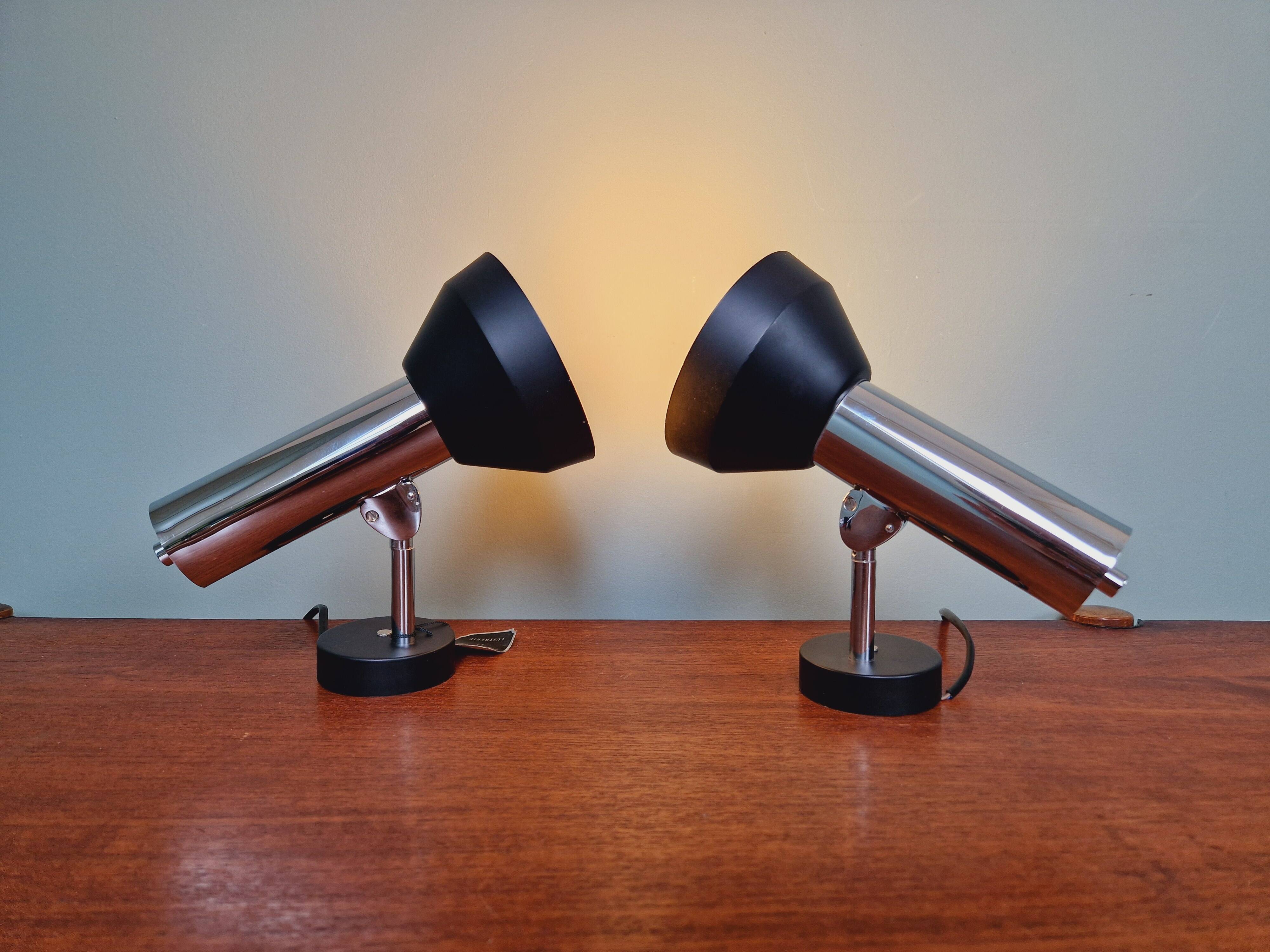 Pair of chromed metal wall lights, Boulanger, 1970s