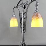 Important Double-Headed Lamp, Wrought Iron by Schneider, France, c. 1920