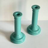 Paire bougeoirs céramique bleue océan vintage
