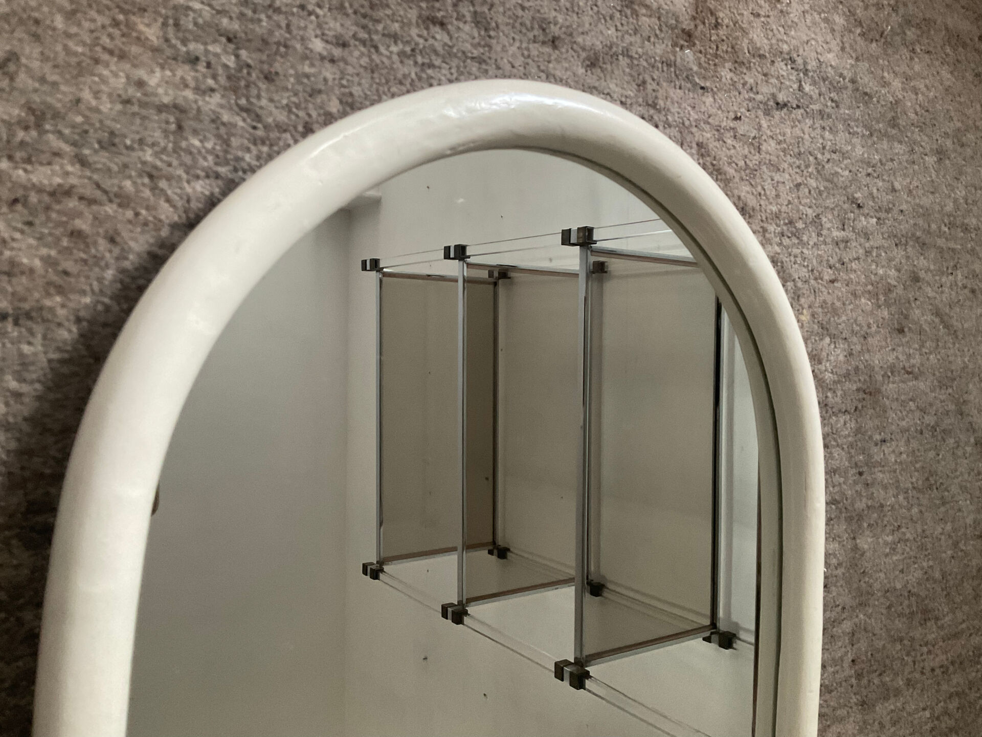 Large vintage mirror in stained white wood