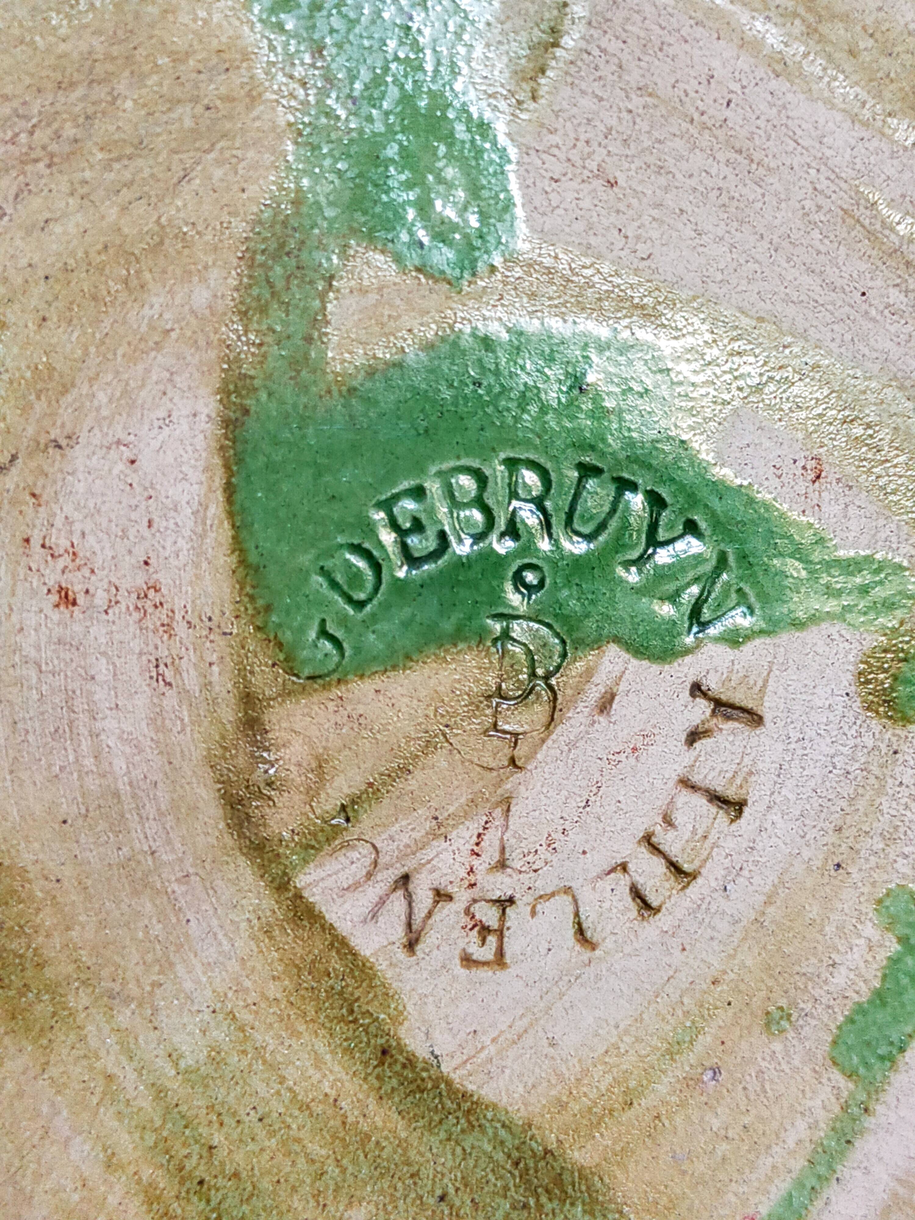 Flower pot and saucer in slip by G. De Bruyn 19th century