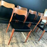 Suite De 6 Chaises Teck Et Skai Modele 71 De Niels O. Moller
