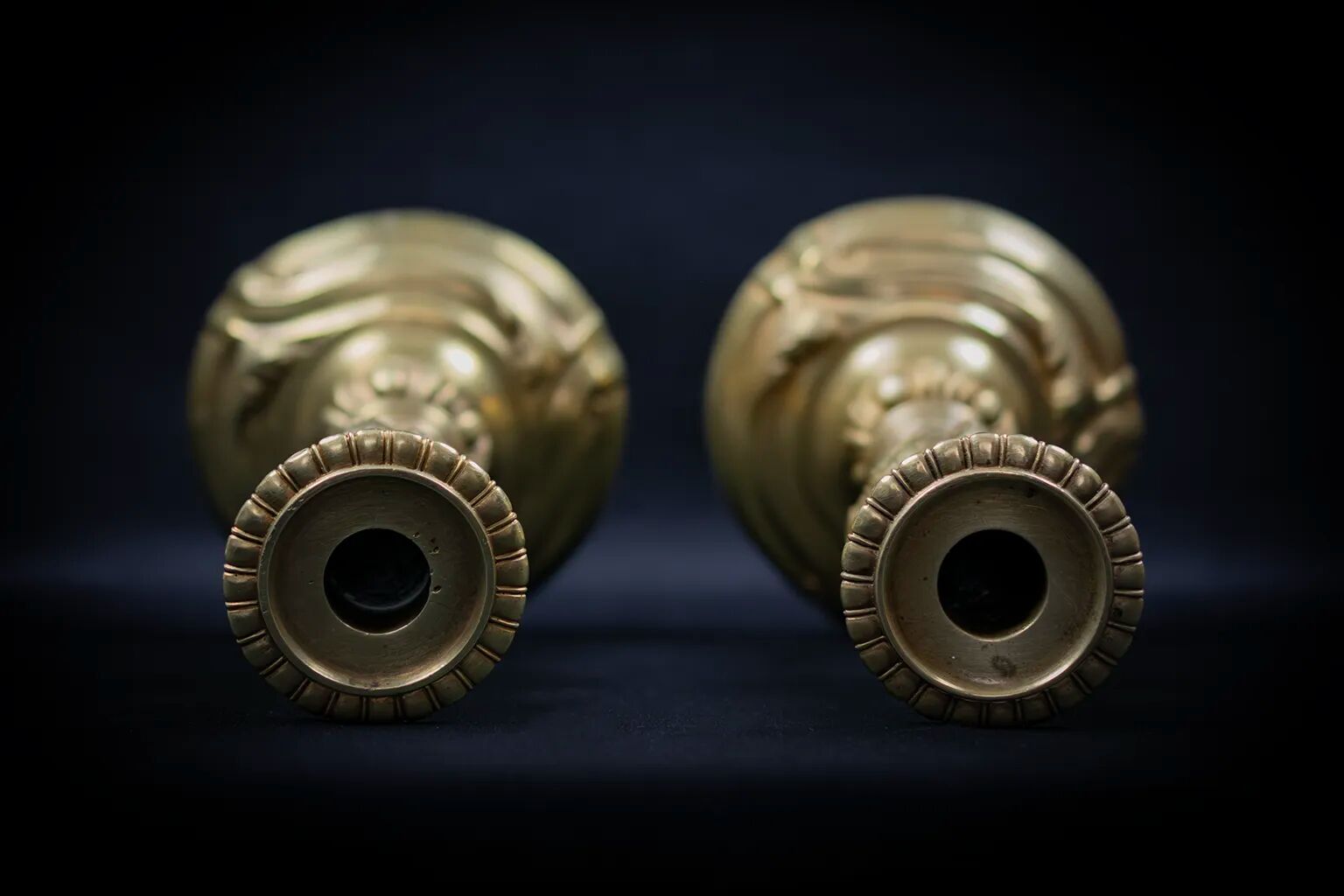 Pair of candlesticks | gilded bronze torches, Louis XV style — 19th century