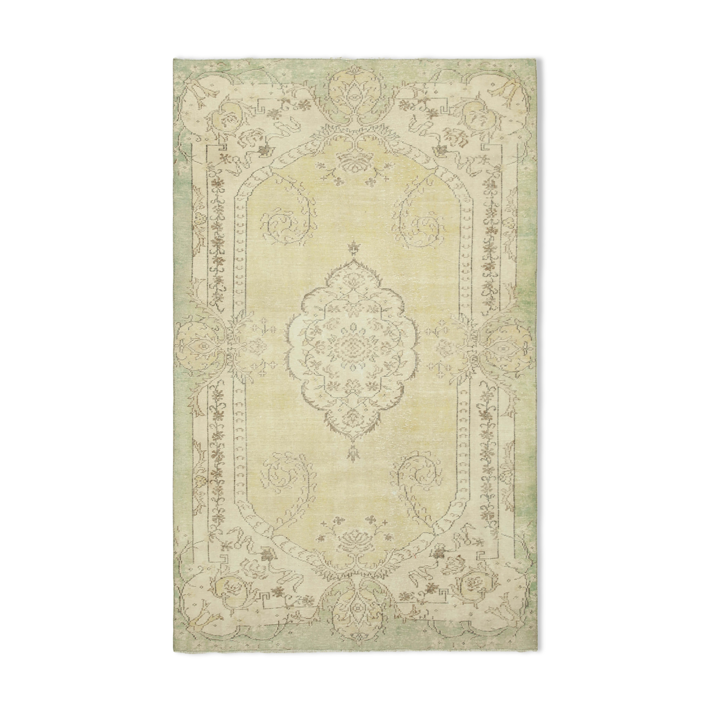 Hand-Knotted Vintage Turkish Beige Rug 186 cm x 313 cm