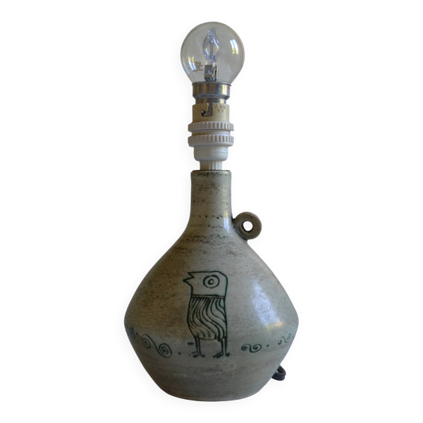 Jacques Blin ( 1920 1995 ) Pied de lampe céramique décor oiseau