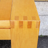 Dining table in beech wood with stripes of hibiscus, italy 70s