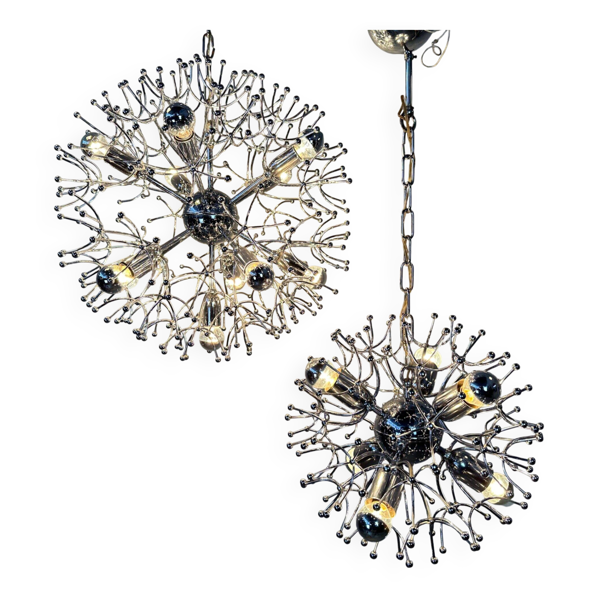 2x vintage Sputnik 'Dandelion' pendant lamp