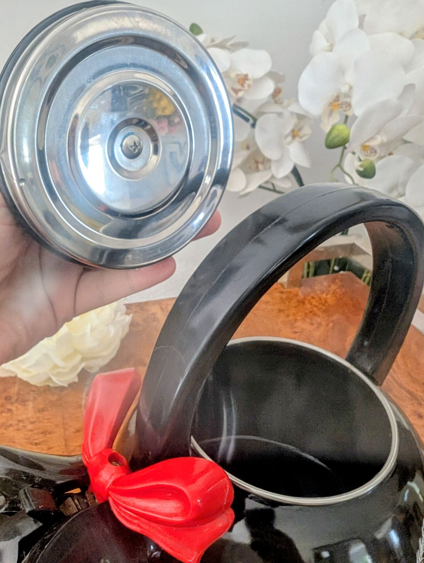 Vintage enamelled metal cat teapot