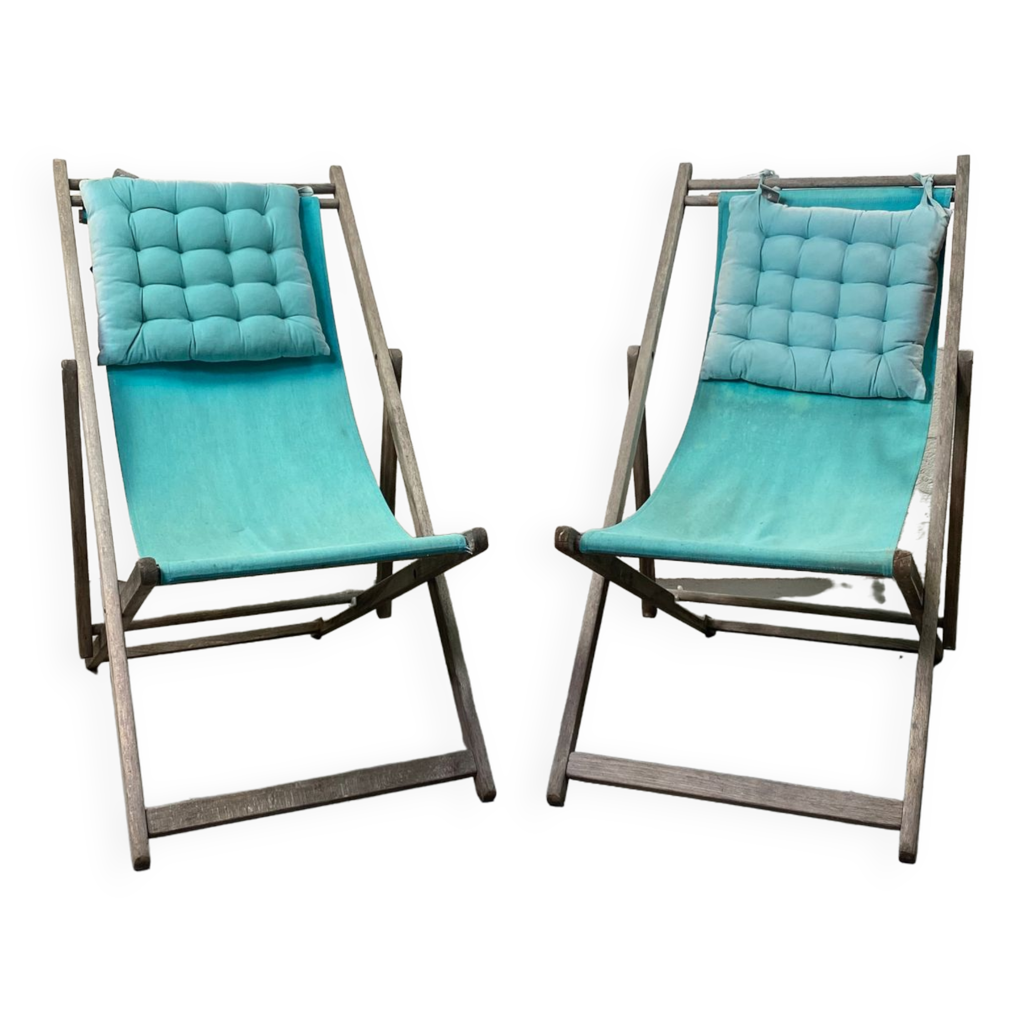 Set of 2 blue sun loungers