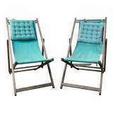 Set of 2 blue sun loungers