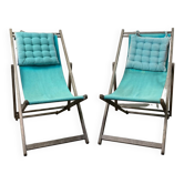 Set of 2 blue sun loungers