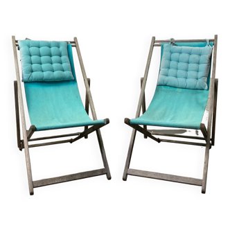 Set of 2 blue sun loungers