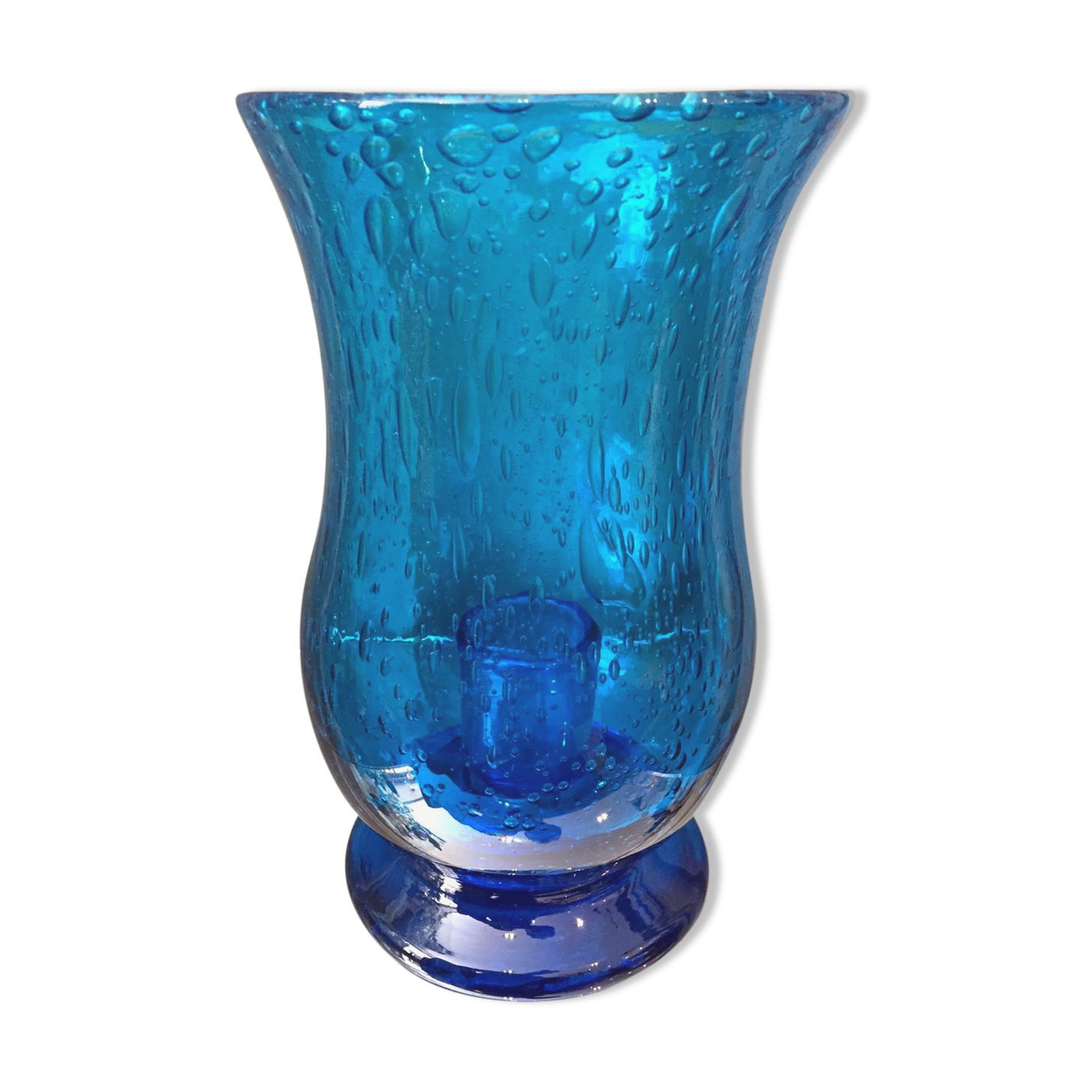 Turquoise blue bubble glass candle holder photophore