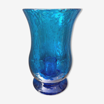 Turquoise blue bubble glass candle holder photophore