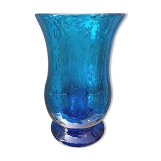 Photophore bougeoir en verre bulle bleu turquoise