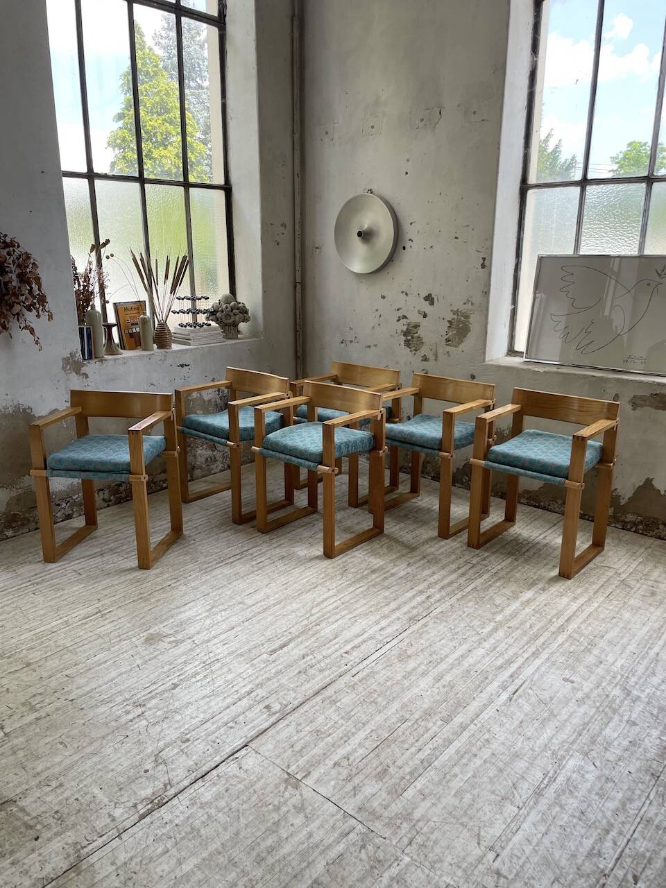 Set of 6 oak chairs with armrests Ate Van Apeldoorn