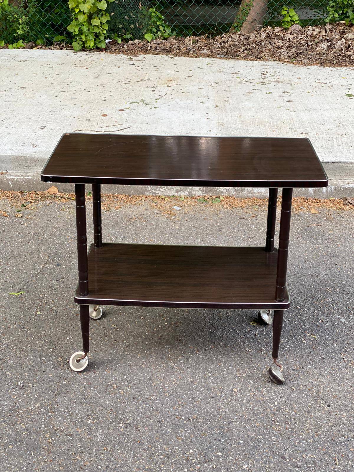 Double-tray rosewood serving trolley on casters 83cm