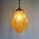Art Deco pendant light in amber crackled glass, 1920s-30s