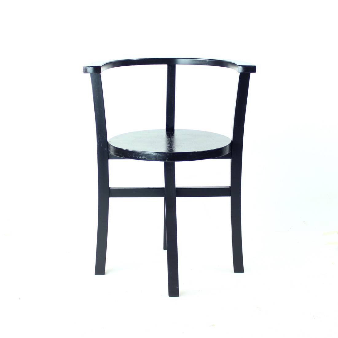 Set Of 4, Black Oak Dining Chairs, Czechoslovakia 1930s