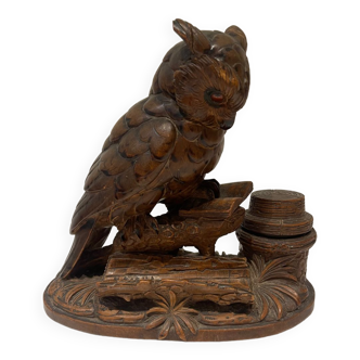 Wooden owl inkwell