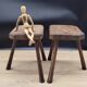 Pair of solid octagon cowhide tripod stools