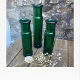 Set of 3 emerald green glass vases