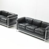 Vintage LC-2 in black leather by Le Corbusier, Jeanneret & Perriand for Cassina