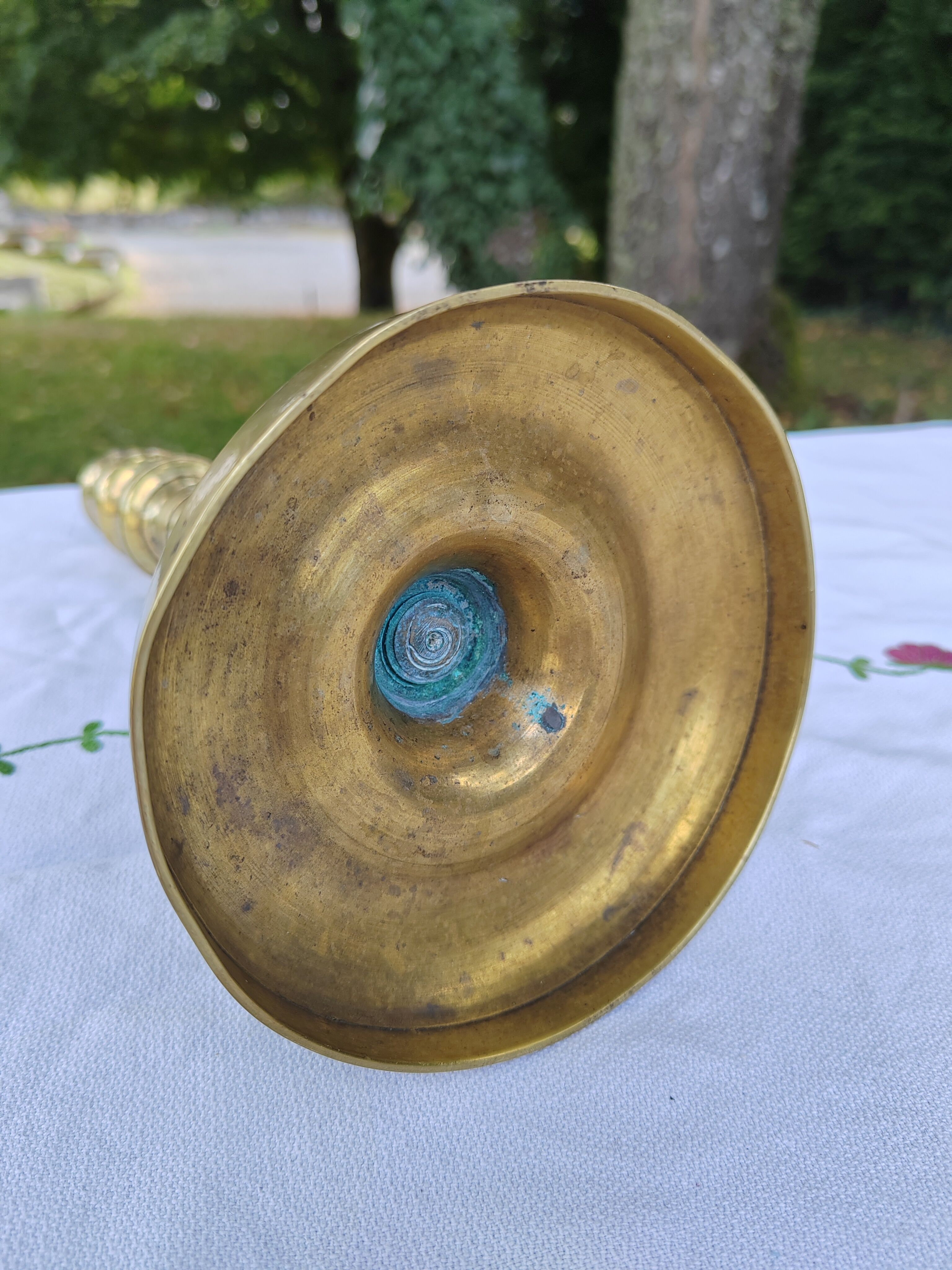 Golden brass candle holder