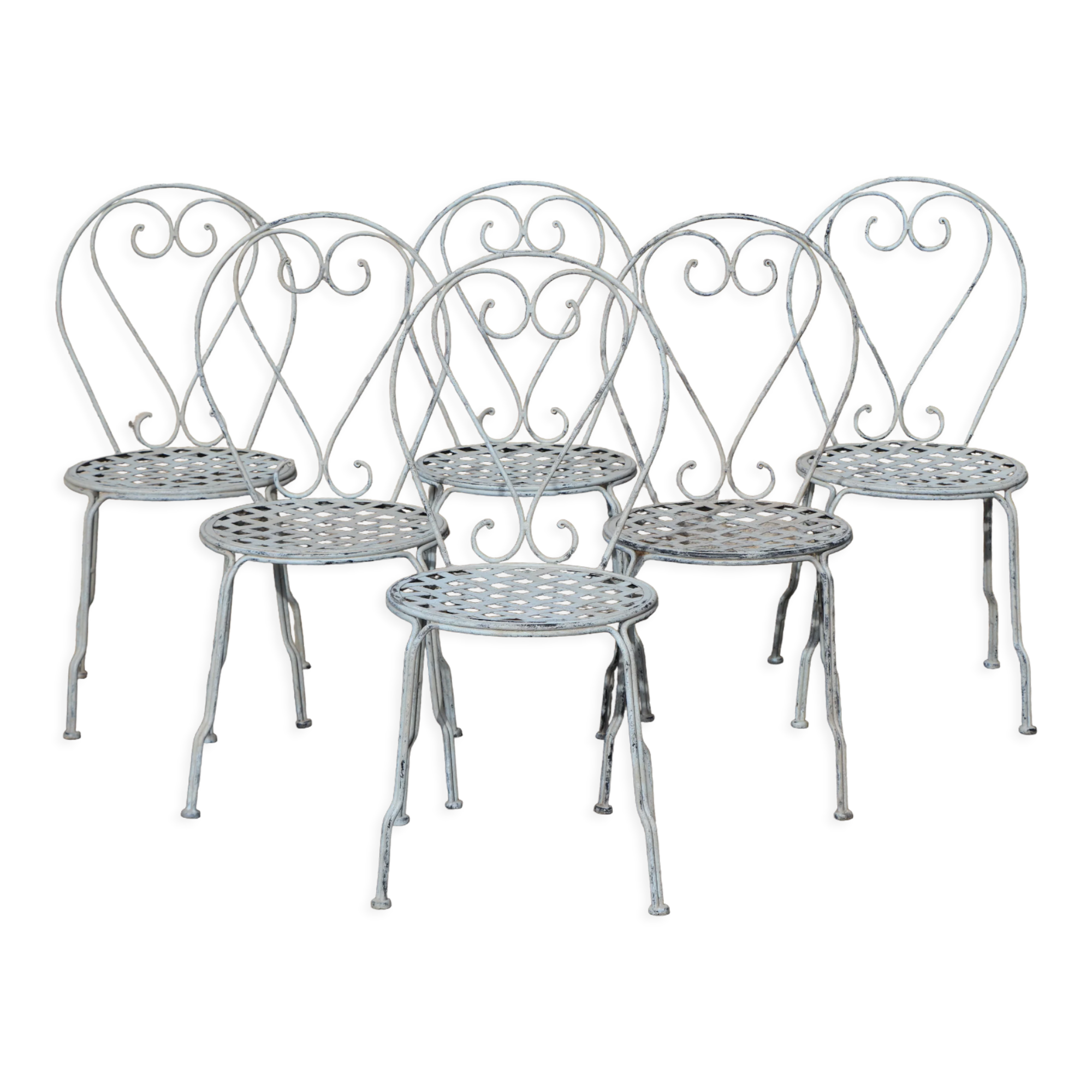 Series of 6 wrought iron garden chairs