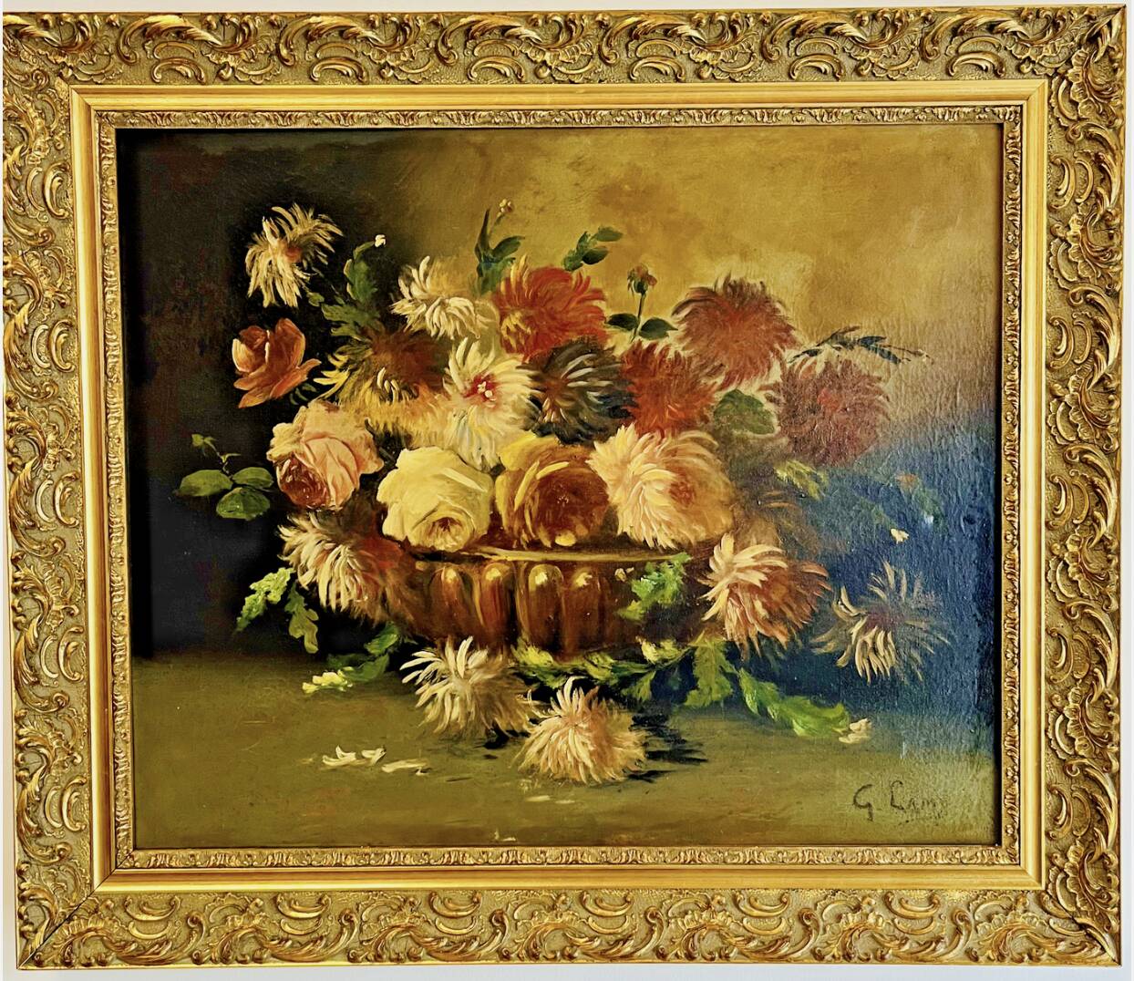 Oil on canvas still life by G. Lamy (19th-20th century)