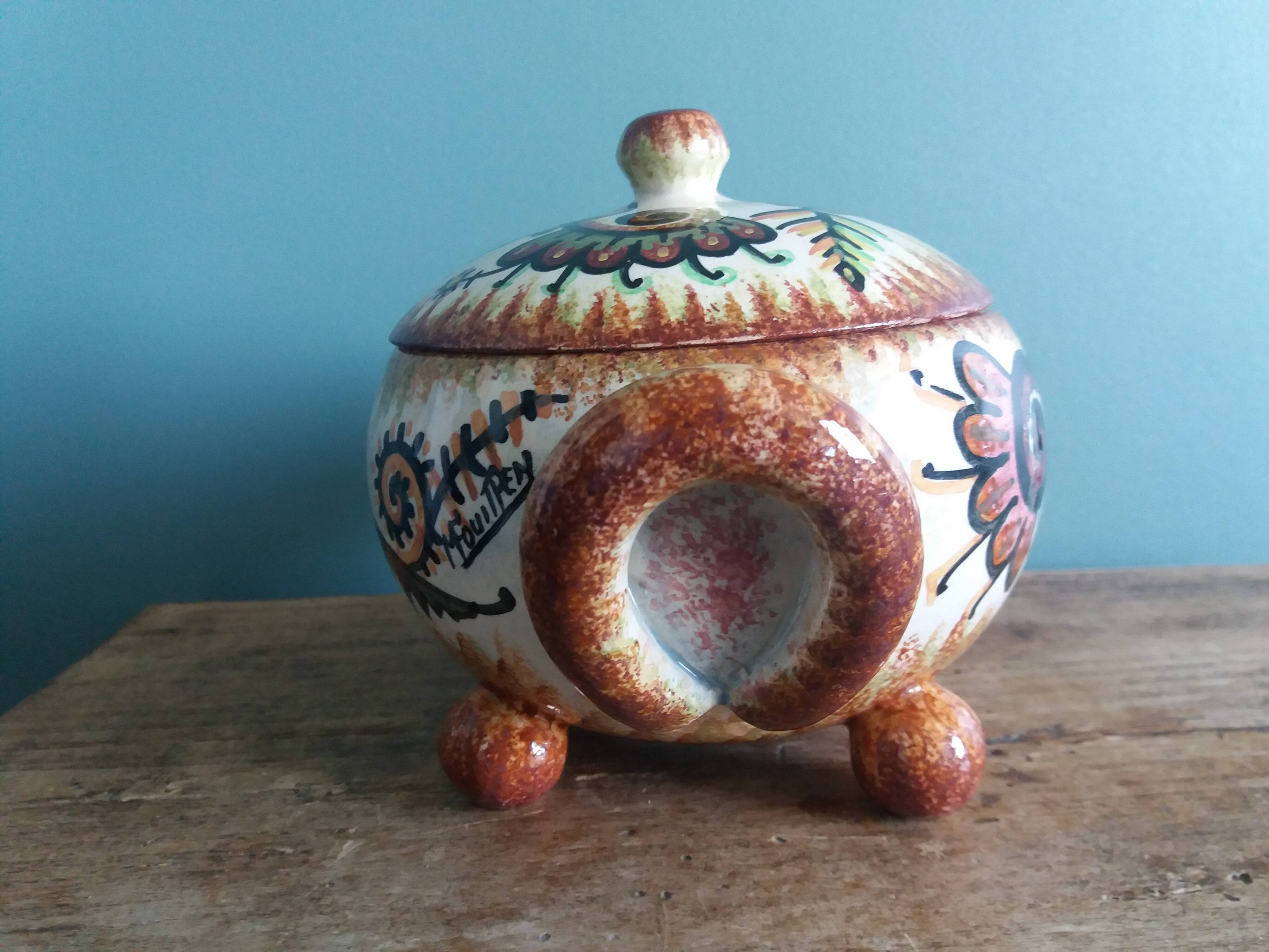 Covered pot workshop Paul Fouillen Quimper signed Maurice Fouillen