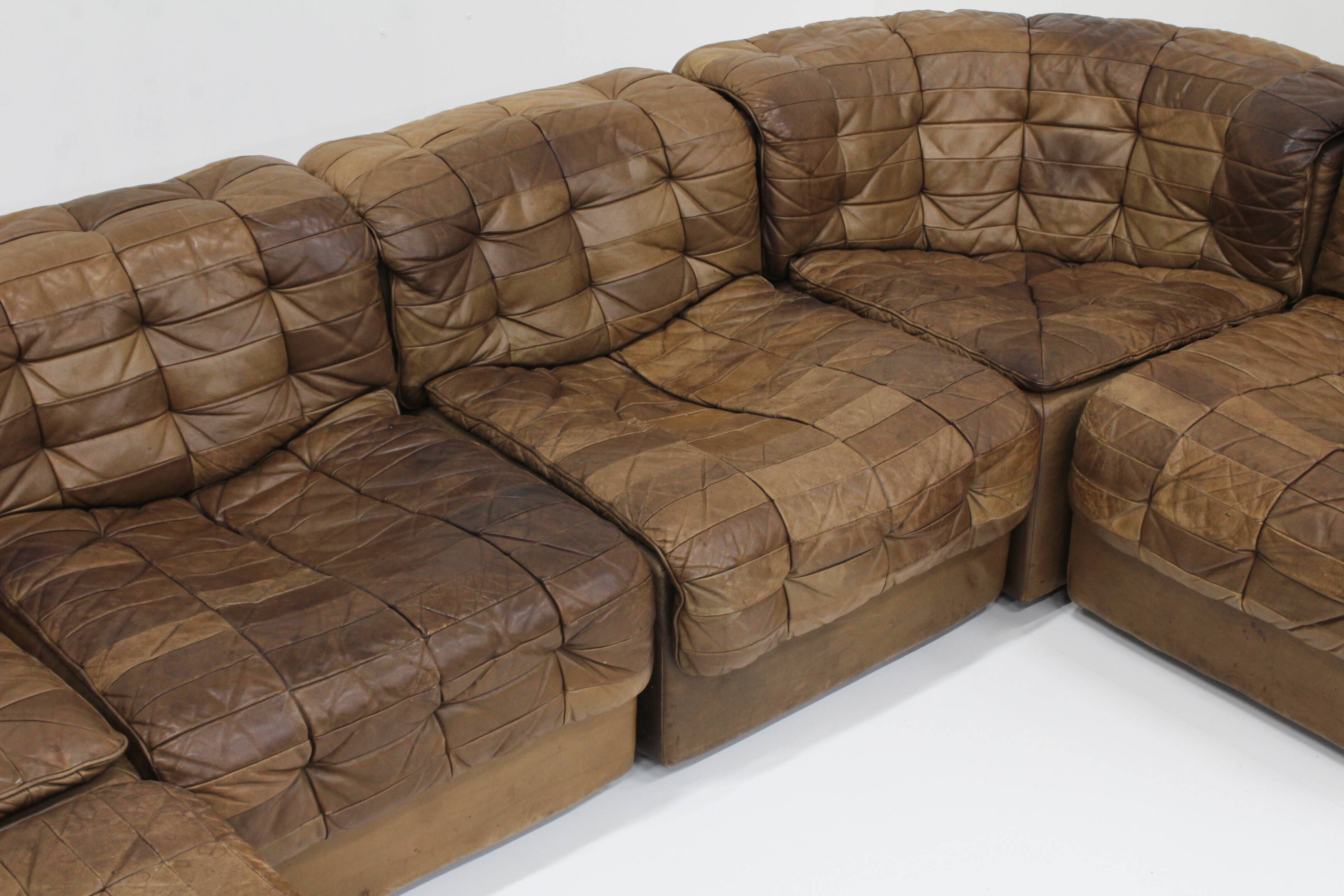 Vintage De Sede DS 11 modular sofa brown patchwork leather , set of 6
