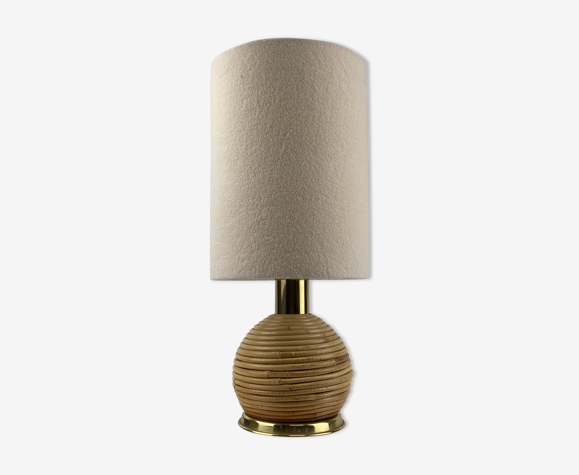 Lampe de table en rotin et osier, italie années 1970