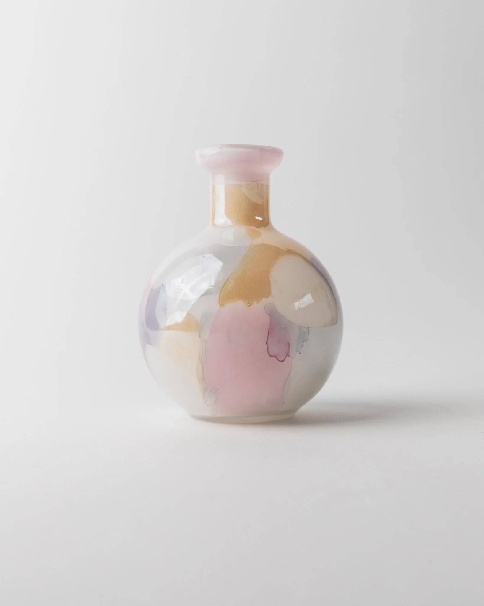 Milky White Murano Glass Vase with Pastel Dots Italian 1980s Vintage Table Decor
