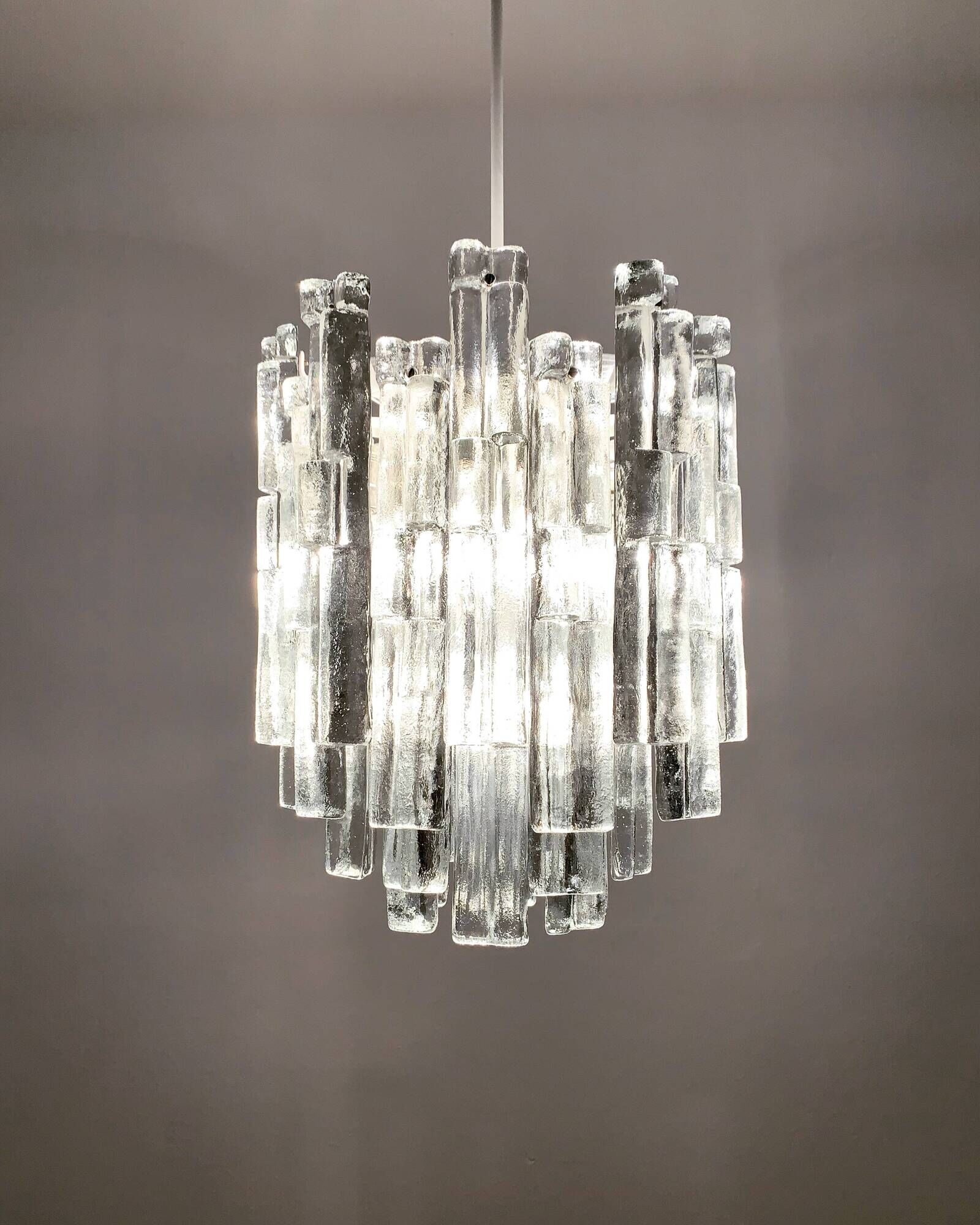 Large Ice Glass Chandelier by J.T. Kalmar