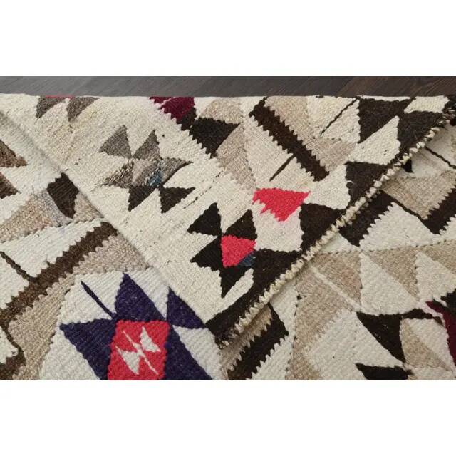 1970s Vintage Turkish Hand-Knotted Wool Cotton Beige Runner Rug 91x350