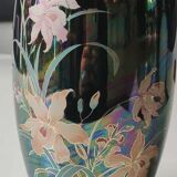 Iridescent japanese vase with floral patterns. stamped japan. high 27.5 cm