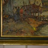 Tableau peinture sur bois impressionniste "Port de pêche" de Maurice Barle, 1940
