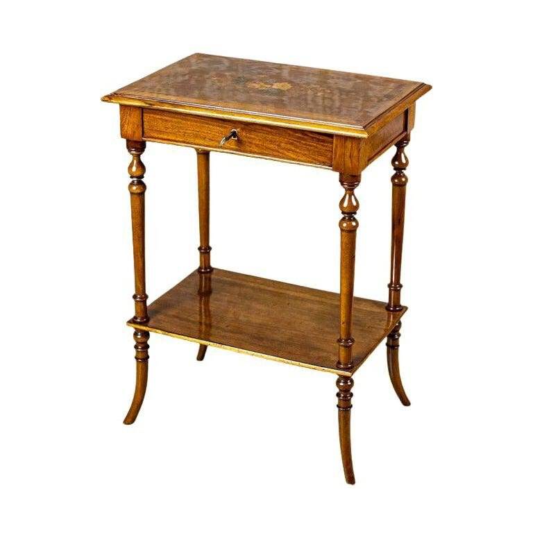 Antique Sewing Table with Inlaid Top, 1890s