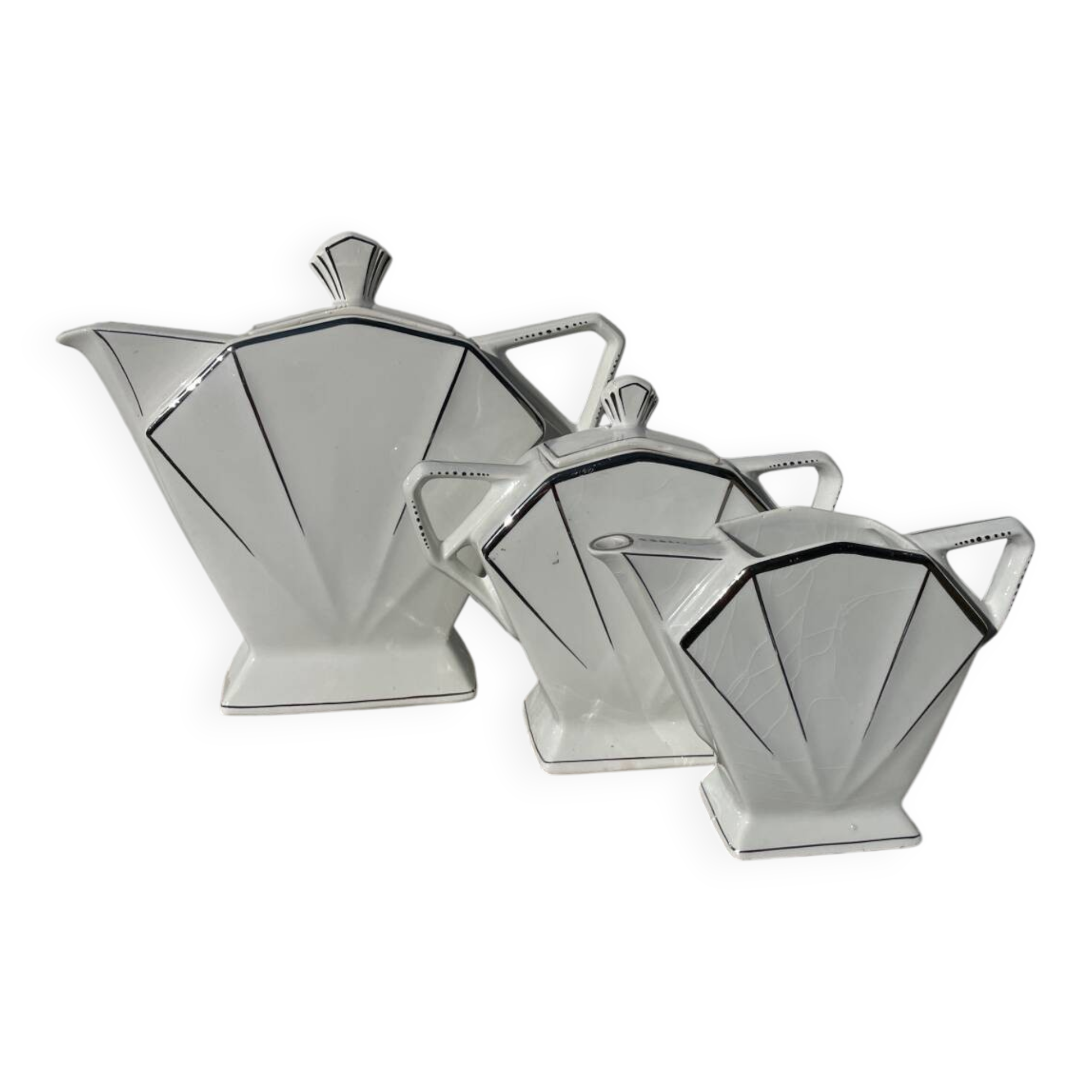 Art Deco teapot, 1930s, white and silver porcelain