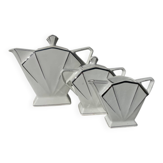 Art Deco teapot, 1930s, white and silver porcelain