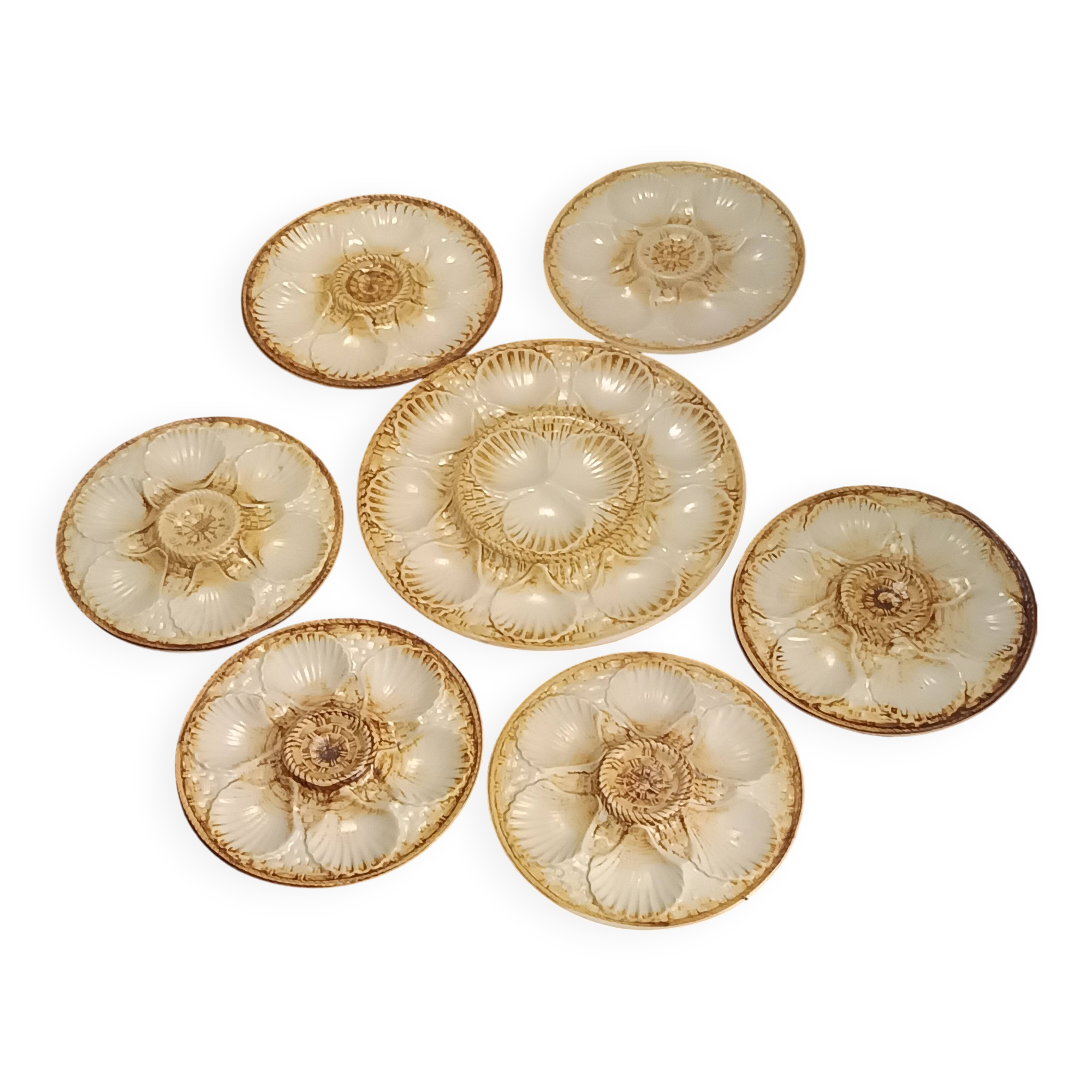 6 oyster shell plates and Chantilly porcelain serving platter